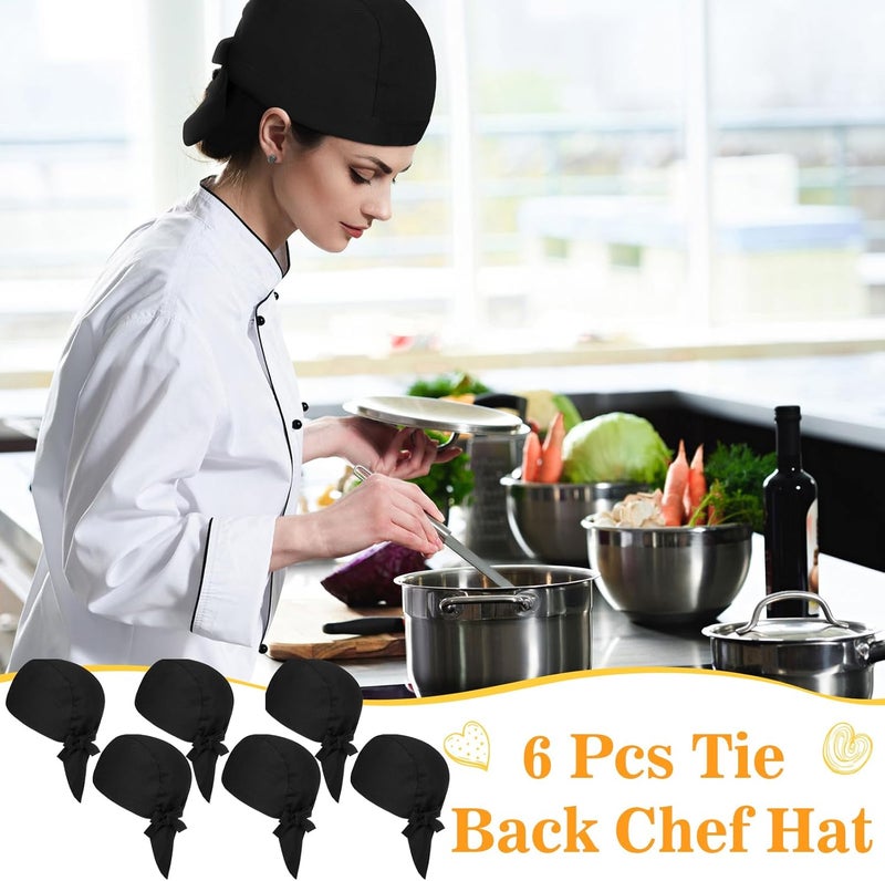 Chuarry Chef Hat Tie Back for Men Adjustable Chef Cap Bandana Skull Cap Black Breathable Cooking Hat for Men Women - Image 3
